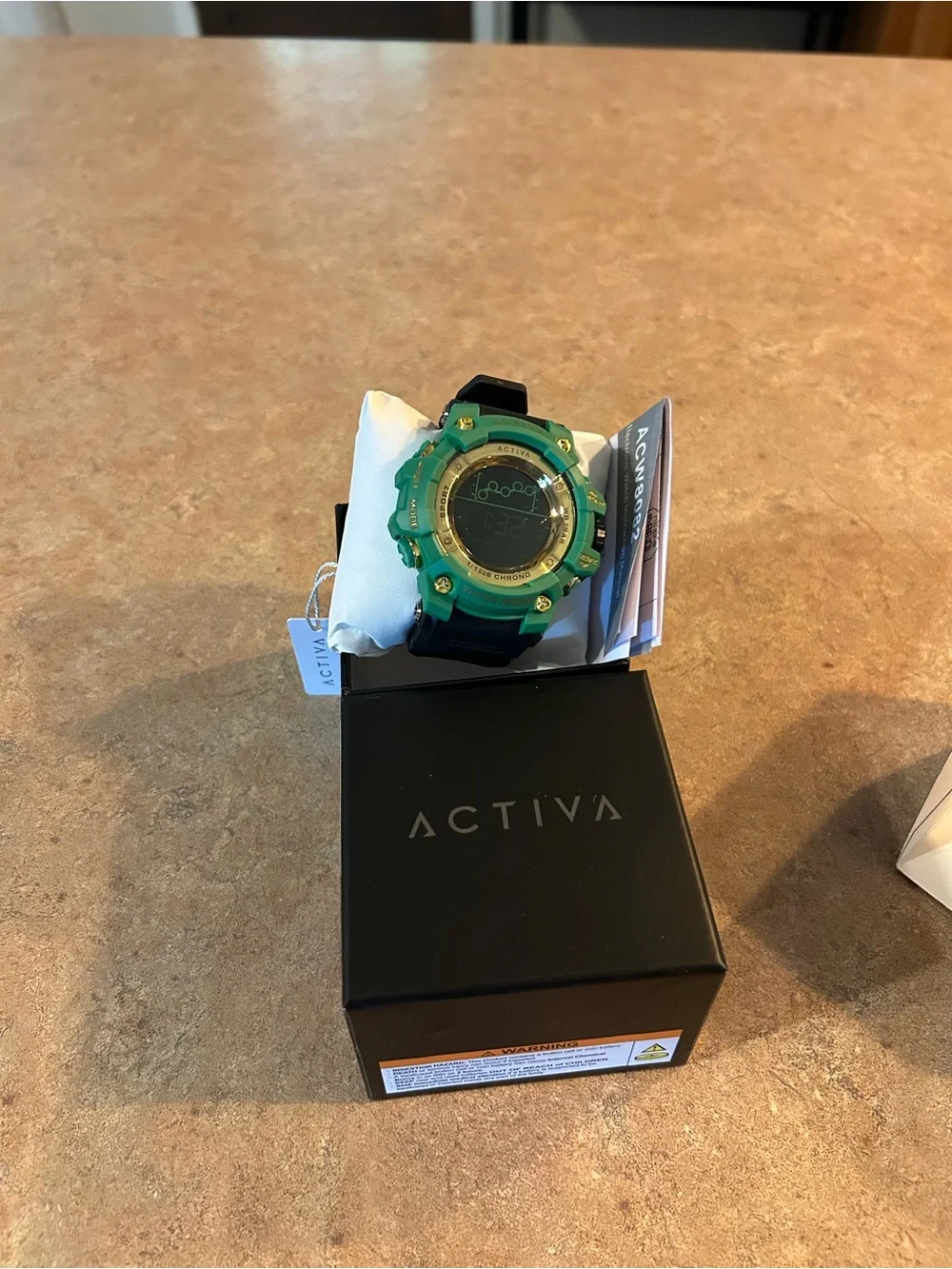 Ativa Green and Black Digital Sports Watch with Gold Accents